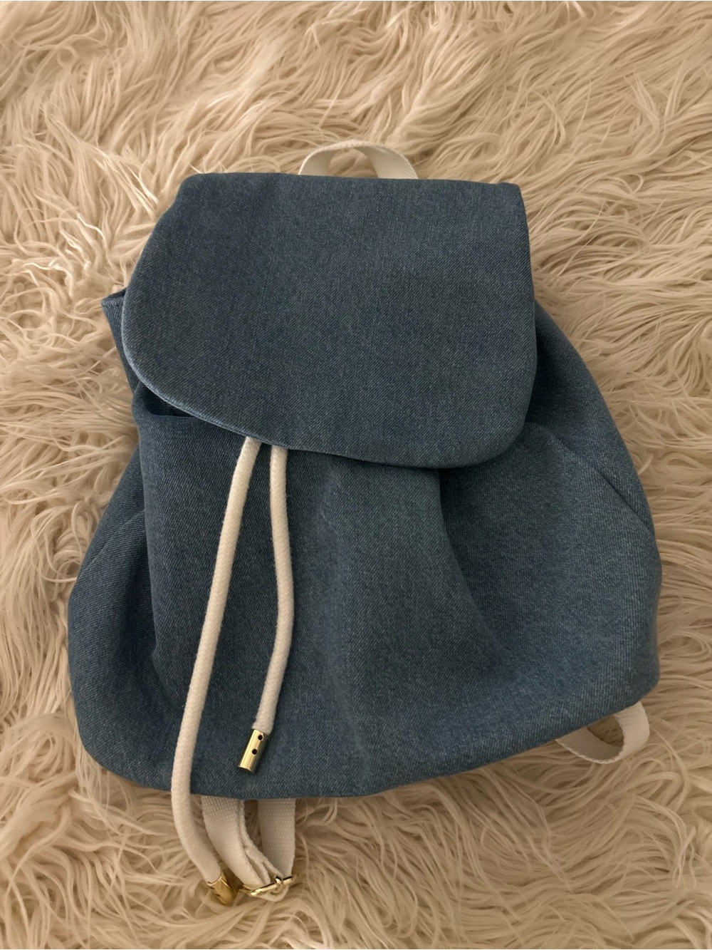 Stoney Clover Lane Blue Canvas Backpack with White Drawstring